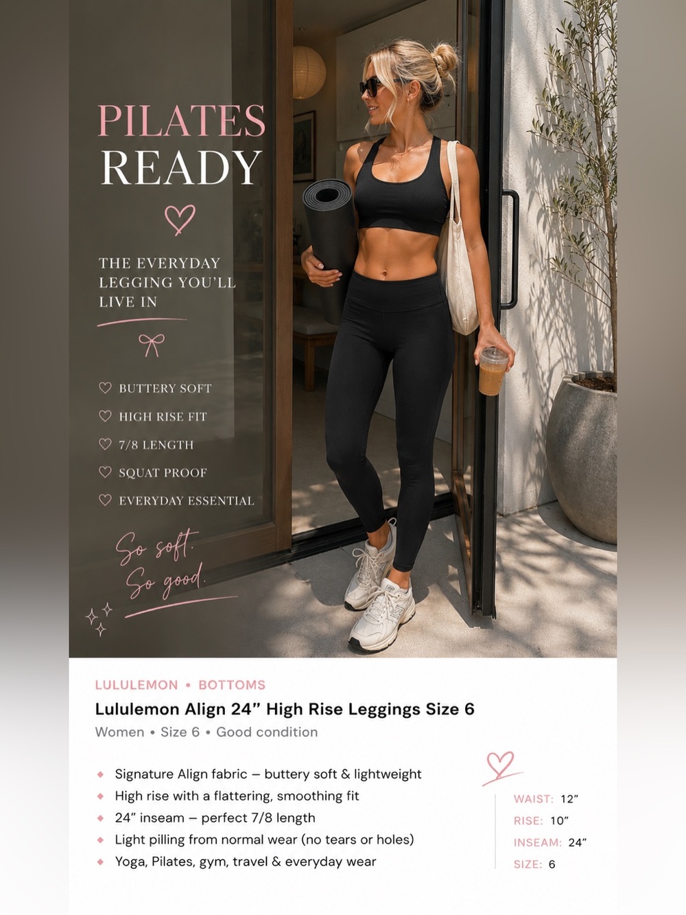 Lululemon Black Align 24” High Rise Leggings Size 6